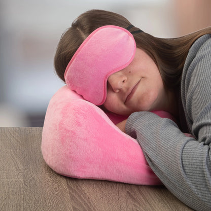 Travel Neck Pillow Set with Fleece Blanket and Eye Mask, Pink